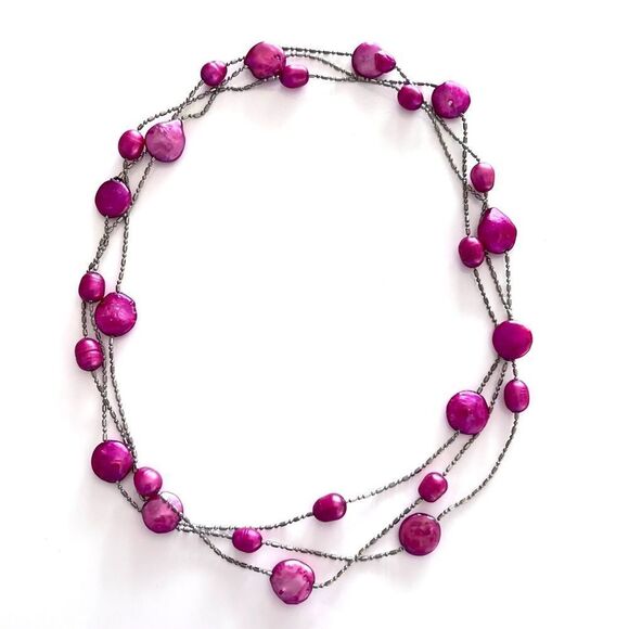 Pink Freshwater Pearl Station Necklace - Picture 1 of 4